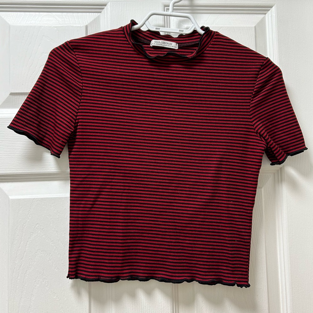 Zara - Striped Mock Neck T-Shirt